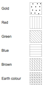 The shadings used for the University's Shield are Gold, Red, Green, Blue, Brown and Earth Colour